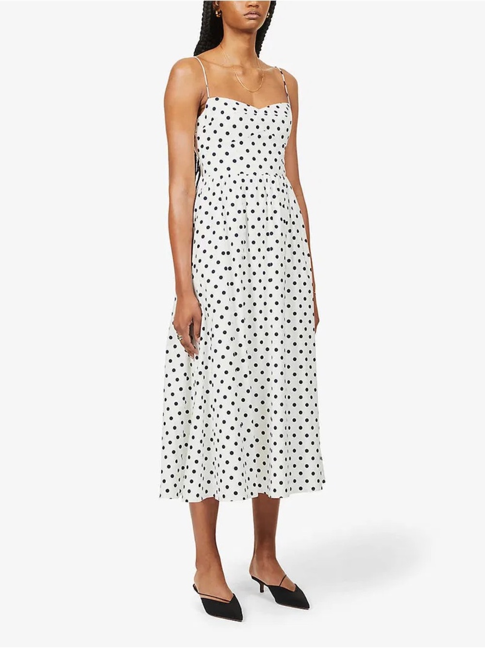 Reformation White and Black Polka Dot Midi Dress